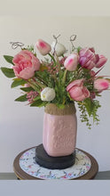 Load and play video in Gallery viewer, Tulip and Peony Arrangement Pink and White Easter Mason Jar
