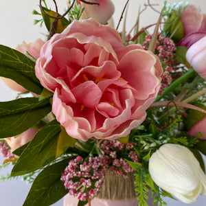 Tulip and Peony Arrangement Pink and White Easter Mason Jar