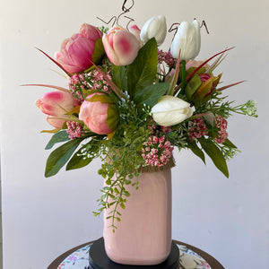 Tulip and Peony Arrangement Pink and White Easter Mason Jar