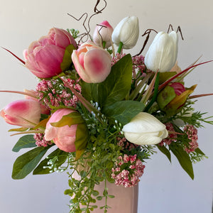 Tulip and Peony Arrangement Pink and White Easter Mason Jar