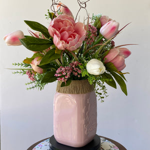 Tulip and Peony Arrangement Pink and White Easter Mason Jar