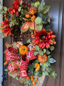 Large Fall Pumpkin Tobacco Basket  Door Decor Harvest Basket