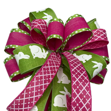 Load image into Gallery viewer, Easter Bunny Bow for Wreath, Pink and Green Bunny Bow
