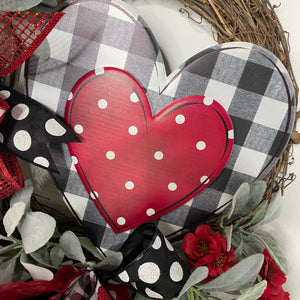 Valentine Day Lambs Ear Heart Wreath, Polka Dot Red Heart Front Door Decor, Grapevine Extra Large Wreath, Love Wreath